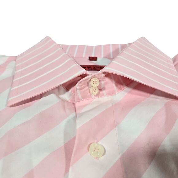 Luchiano Visconti Italia Pink & White Stripe Long‎ Sleeve Button Down Shirt XL - Picture 3 of 10